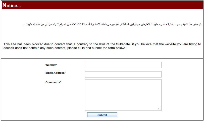 Block page on Omantel