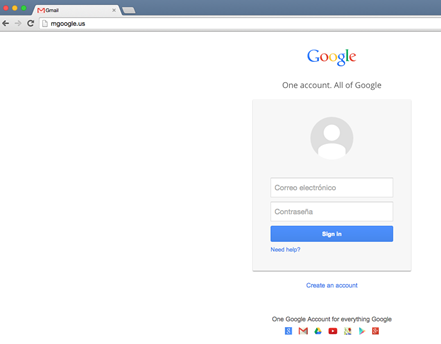 Image 20: mgoogle.us hosted a Spanish-language lookalike Google login