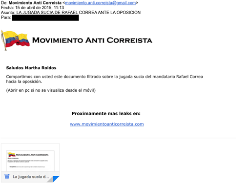 Image 6: Example Seeding E-mail from “Movimento Anti Correista”